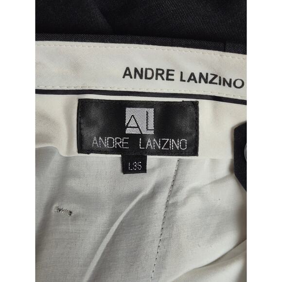 Andre Lanzino Men’s Dress Pants 36L Black 100% Wool Pleated Cuffed Hem Old Money - Picture 2 of 7